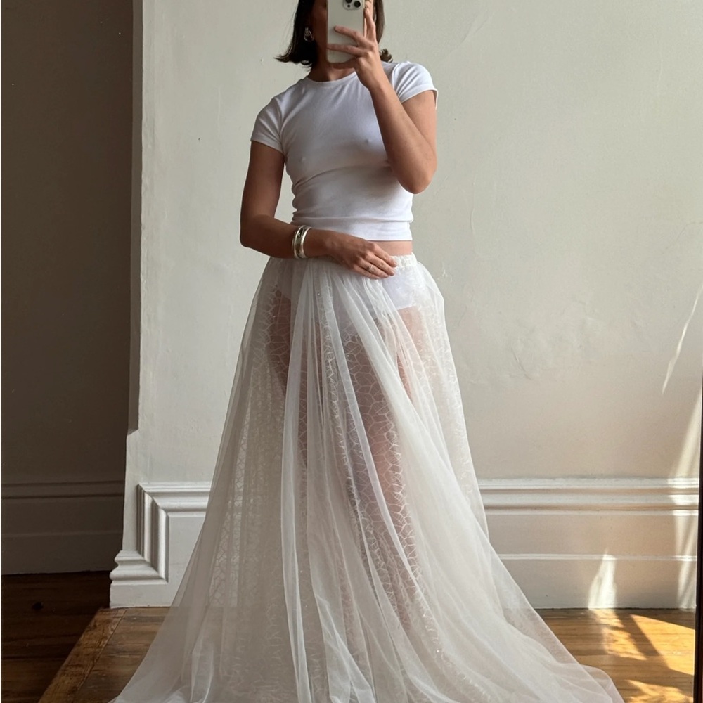 Vintage Bridal Sheer Organza Webbed Lace Bridal Skirt
